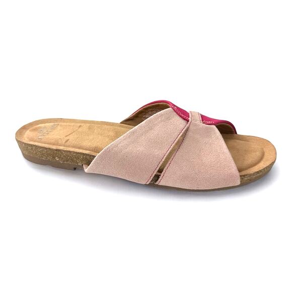 Earth Origins Color Block Pink Suede Comfort Slide Sandals - Size 10W - Picture 1 of 10